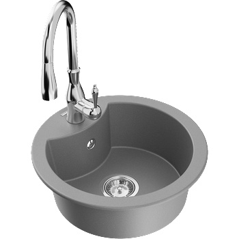 Mexen Diego гранитна мивка с 1 отделение и кухненски смесител Savita, сива (6512-71-672601-00)