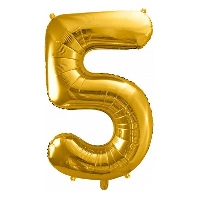 PartyDeco Fóliový balón narodeninové číslo 5 zlatý 86cm