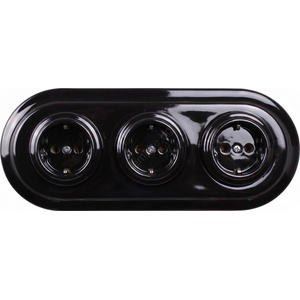 Elhard - Тройна керамична ретро домашна розетка с рамка SCHUKO 230V черна (EF0108B)
