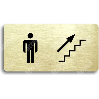 ACCEPT Piktogram WC MUŽI VPRAVO NAHORU - zlatá tabulka - černý tisk bez rámečku
