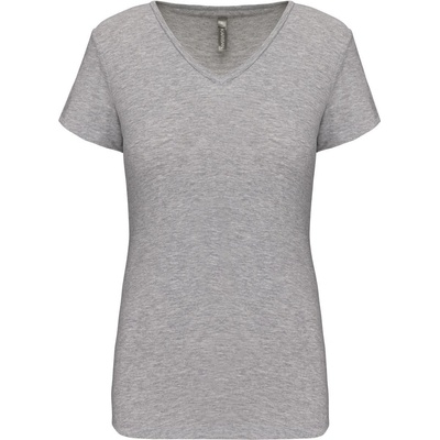Kariban V-NECK K3015 / Дамска еластична тениска с къс ръкав - светлосив хедър M (203015u4902)