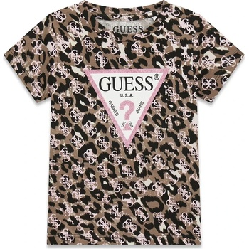 GUESS Тениска с леопардов десен за мини момиче с розово лого Guess