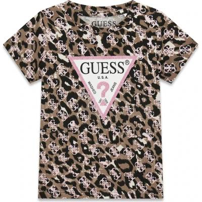 GUESS Тениска с леопардов десен за мини момиче с розово лого Guess