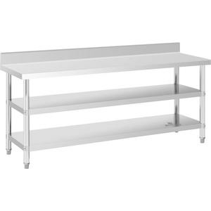 Royal Catering Маса от неръждаема стомана с гръб - 200 x 60 x 16, 5 см - 500 кг - 2 рафта - Royal Catering RCAT-200/60-SPS3SH (RCAT-200/60-SPS3SH)