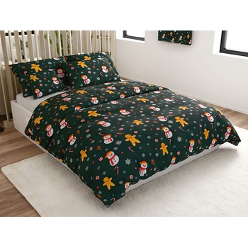 Textilomanie flanel obliečky z mikrovlákna SNEHULIAK A PERNÍČEK zelené 70x90 140x220