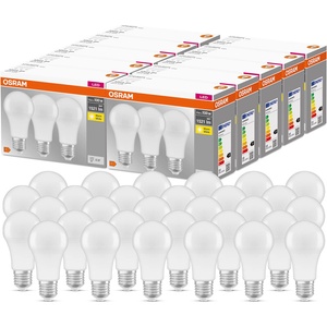 OSRAM LED Base Classic A, in bulb shape with E27 base, not dimmable, replaces 100 watts, matt, warm white - 2700 Kelvin, 10 x pack of 3 - 4058075819429 - boombuy