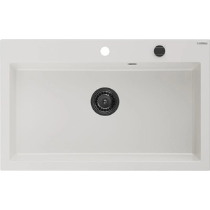 Mexen Elix гранитна мивка с 1 отделение 800 x 500 mm, бяла, черен сифон - 6527801005-20-B (6527801005-20-B) Мивка за вграждане