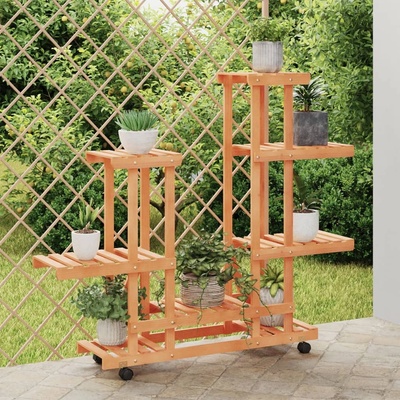 vidaXL Поставка за цветя с колелца, 95x25x101 см, масивна ела (362864)