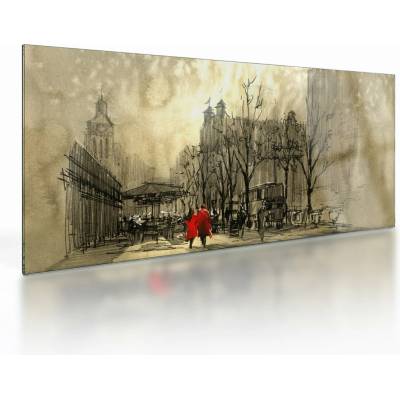 Sklenený obraz - Skica mestečka, jednodielne 100x50 cm na skle