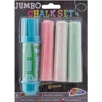 GRAFIX Chodníkové křídy barevné JUMBO 3ks + držák DESIGN 1