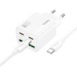 hoco. Зарядно устройство HOCO N55 за захранване от мрежата, 2 гнезда USB + 2 гнезда Type-C, 20 W, бързо зарядно устройство PD 3.0 + кабел Type-C, БЯЛО N55_TYPE-C_W (N55_TYPE-C_W)