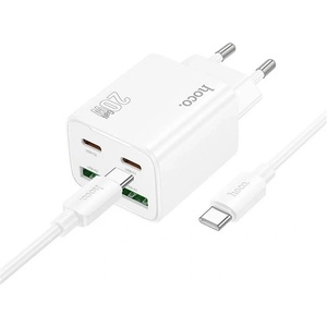hoco. Зарядно устройство HOCO N55 за захранване от мрежата, 2 гнезда USB + 2 гнезда Type-C, 20 W, бързо зарядно устройство PD 3.0 + кабел Type-C, БЯЛО N55_TYPE-C_W (N55_TYPE-C_W)