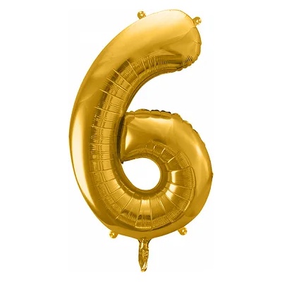 PartyDeco Балон от фолио - число 6 златен 86 см