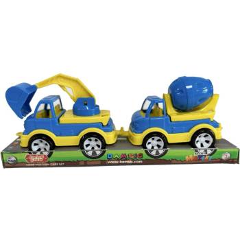 Image 1 of Bamsic ДЕТСКИ КОМПЛЕКТ ОТ 2 СТРОИТЕЛНИ КОЛИ, БАГЕР И БЕТОНОВОЗ