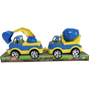 Bamsic ДЕТСКИ КОМПЛЕКТ ОТ 2 СТРОИТЕЛНИ КОЛИ, БАГЕР И БЕТОНОВОЗ - armtoys