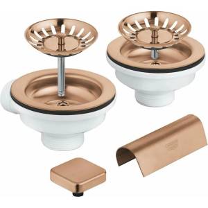 GROHE Комплект за сифон с декорация на бутон за двойна мивка Grohe матова мед 40999DL0 (40999DL0) Мивка за вграждане