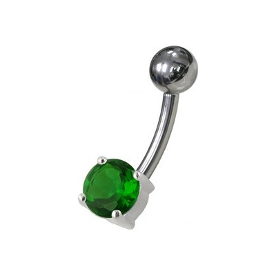 Šperky4U stříbrný piercing do pupíku kulatý tmavě zelený zirkon BP01146-E