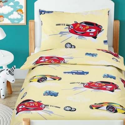 Bellatex obliečky Beáta Pretekárske Autá žlté 100 x 135 cm 45x60 cm