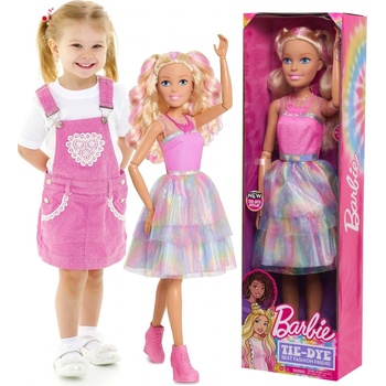 Barbie Velká blonďatá 70 cm v módní barevné kravatové kreaci pohyblivé ruce a hlava