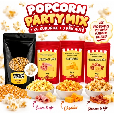 Popcorn Party Mix – 1 kg kukuřice + 3 příchutě