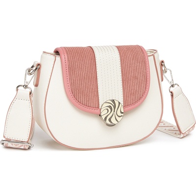 Miss Lulu dámska crossbody kabelka s menčestrovou chlopňou ružová a béžová