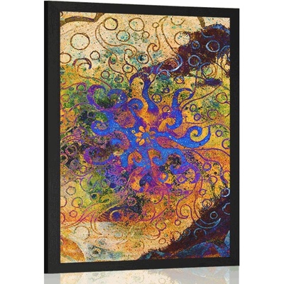 Plakát strom s orientálním pozadím - 20x30 black