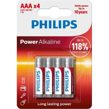 Philips Батерии алкални Philips Power AAA, 1.5V, 4 бр (LR03P4B/10)