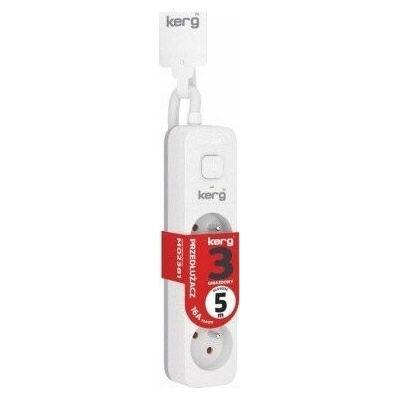 Kerg Prodlužovací kabel KERG s vypínačem - 3 zásuvky - bílo-šedý - 5 m - 16 A - H05VV-F - 3x1,5 mm2