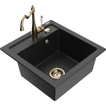 Mexen Vito гранитна мивка с 1 камера с кухненски смесител Carla, черен/сребърен металик - 6503-73-670700-50 (6503-73-670700-50)