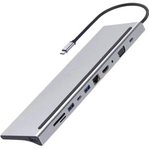  Mobilly USB-C HUB 11в1 (USB-C PD, HDMI 4K, VGA, LAN RJ45, 3x USB 3.0, SD, microSD, аудио) (PXU-035)