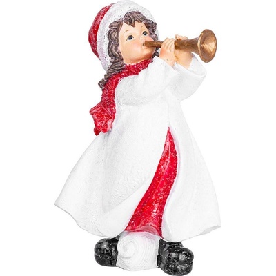MagicHome Dekorace Vánoce Holčička hrající na trubku polyresin 12x12x20 cm