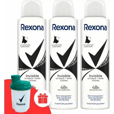 Rexona Invisible Black&White deospray 150 ml + Rexona šejker