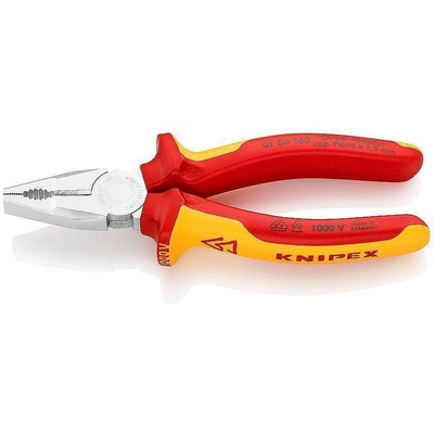 KNIPEX Комбинирани клещи, хром-ванадиева стомана, VDE 1000V жълто-червена ръкохватка 160мм, Knipex (K0106160)