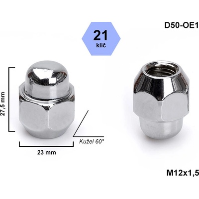 Kolová matice M12x1,5 kužel chrom