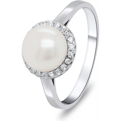 Brilio Silver Elegantní stříbrný s perlou a zirkony RI034W