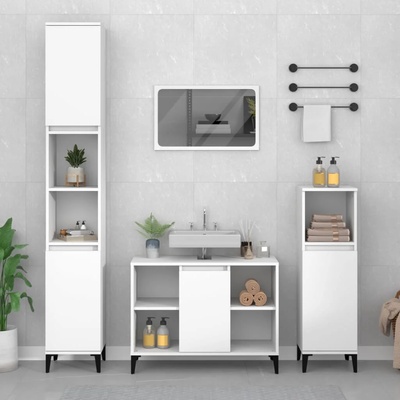 vidaXL Комплект мебели за баня от 3 части, бял, инженерно дърво (3185621)