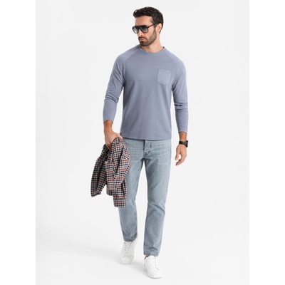 Ombre Clothing Мъжки памучни дълги ръкави с вафлено плетене и джобове - дънкова синя V8 OM-LSCL-0109 Ombre Clothing Ombre Clothing | Sin | МЪЖЕ | S