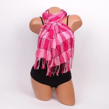 Image 1 of Правоъгълен памучен дамски шал на квадрати в розов и цикламен цвят