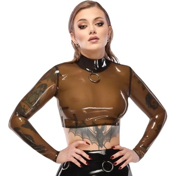 Топ от латекс, с яка и метален пръстен, размер L - LateX Crop Top (29013745041)