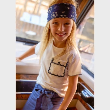 MAYORAL Мръсно бяла тениска къс ръкав бродиран джоб за мини момиче Mayoral