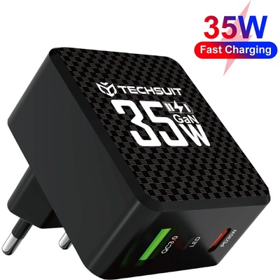 Techsuit Зарядно устройство Priza GaN, USB, Type-C, 35W - (CHPD173) - Черно