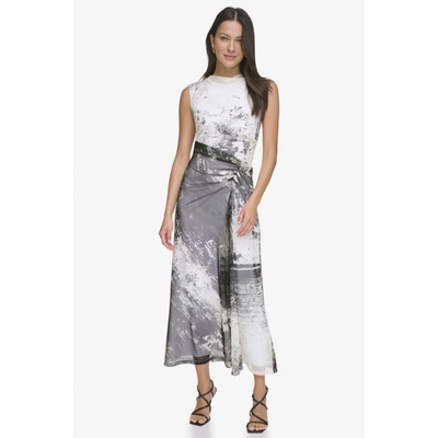 DKNY S/S Cowl Neck Ruched Blk/grey