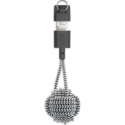 Native Union Здрав плетен кабел, тип ключодържател с Lightning за Apple устройства - Native Union Key Lightning Cable (сив-бял) (key-l-zeb-v2)
