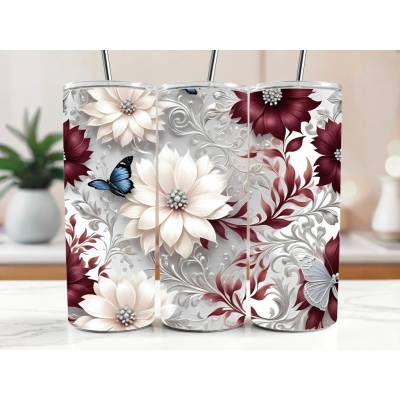 Cool termokelímek s brčkem 590 ml Elegantní květy s motýlem