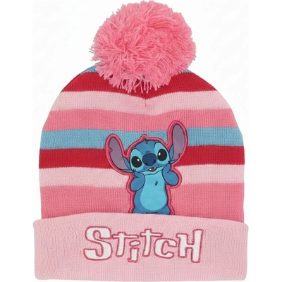 DIFUZED Dievčenská zimná pletená čiapka s brmbolcom Stitch licencia Lilo & Stitch Ružová