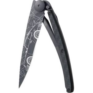 DEEJO 1gc108 tattoo black carbon / Ултралеко джобно ножче с карбонова дръжка и татуировка (1gc108)
