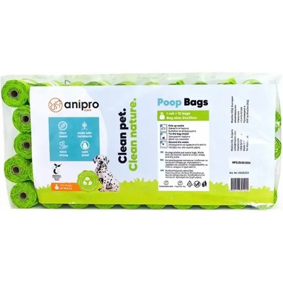 Anipro компостируеми хигиенни торбички за кучешки отпадъци, 50 х 15 бр, 34х23 см