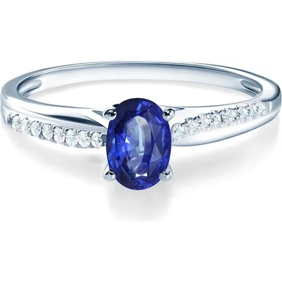 SAVICKI Годежен пръстен със страничен камък: бяло злато. син сапфир. диаманти