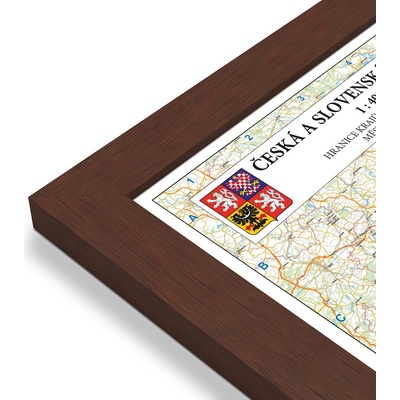 Excart Maps ČR + SR - nástěnná mapa 200 x 140 cm Varianta: mapa v dřevěném rámu, Provedení: Pegi višeň