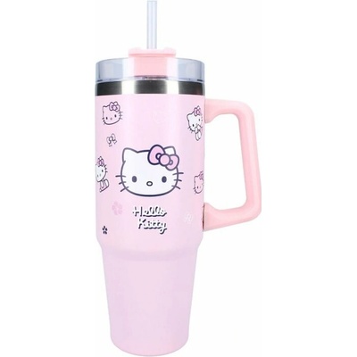 Vadobag Cestovní hrnek růžový s brčkem 900 ml Hello Kitty